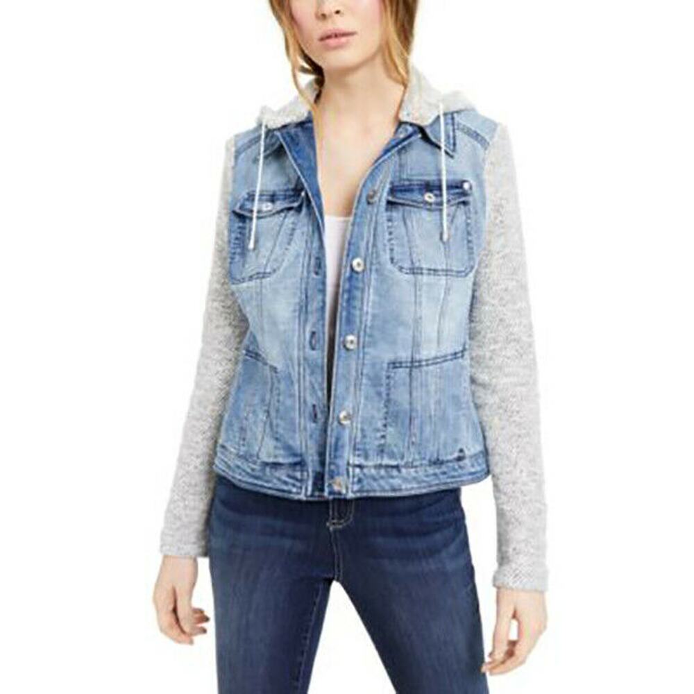 INC Layered-Look Denim Hoodie Jacket Lt Indigo NWT